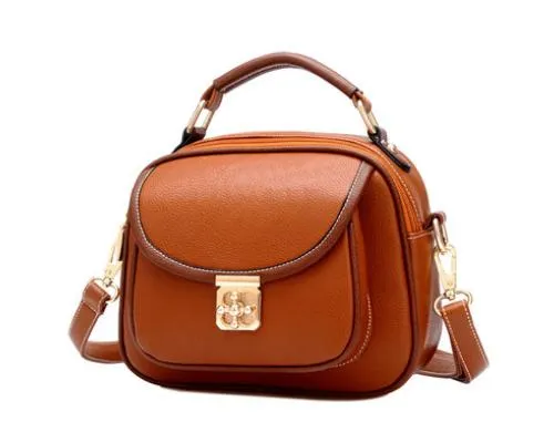 Vintage PU Leather Crossbody Satchel Bag - Brown