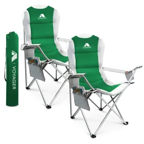 Voyager 2 Pack Padded Camping Chairs - with Cup Holder and Side Pockets