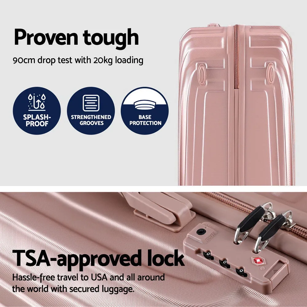 Wanderlite 3pc Luggage 20'' 24'' 28'' Trolley Suitcase Sets Travel TSA Hard Case Lightweight Pink