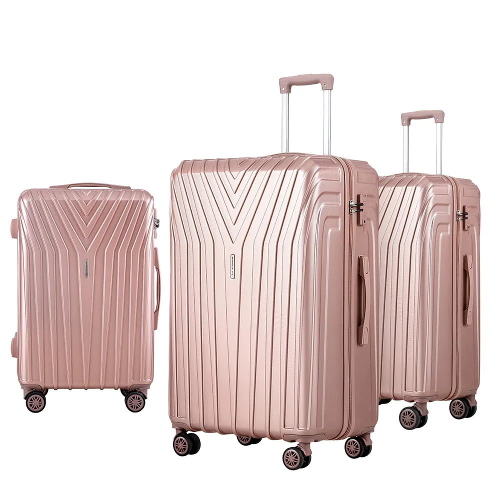 Wanderlite 3pc Luggage 20'' 24'' 28'' Trolley Suitcase Sets Travel TSA Hard Case Lightweight Pink