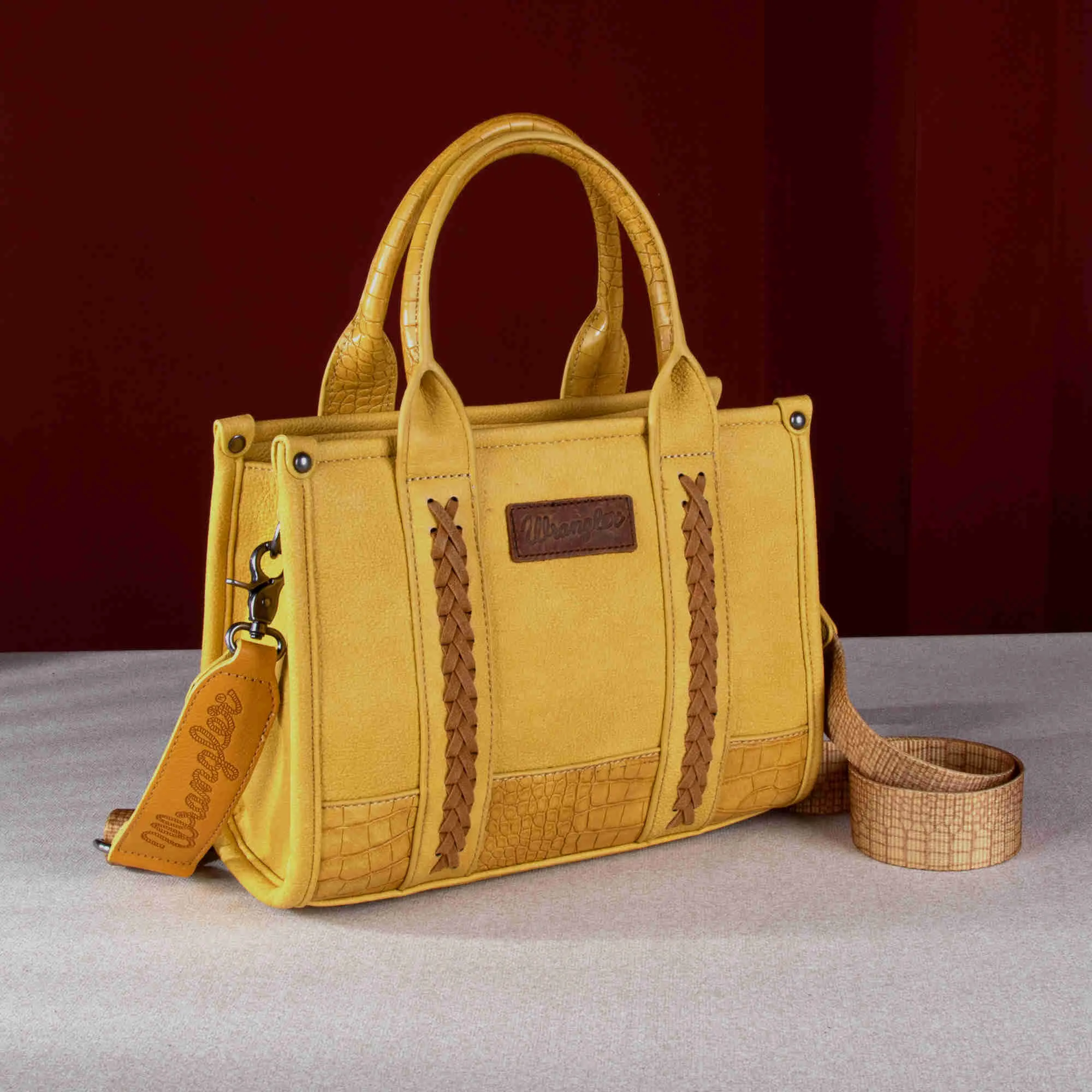 WG102-8120S  Wrangler Croc Print Concealed Carry Tote/Crossbody - Mustard