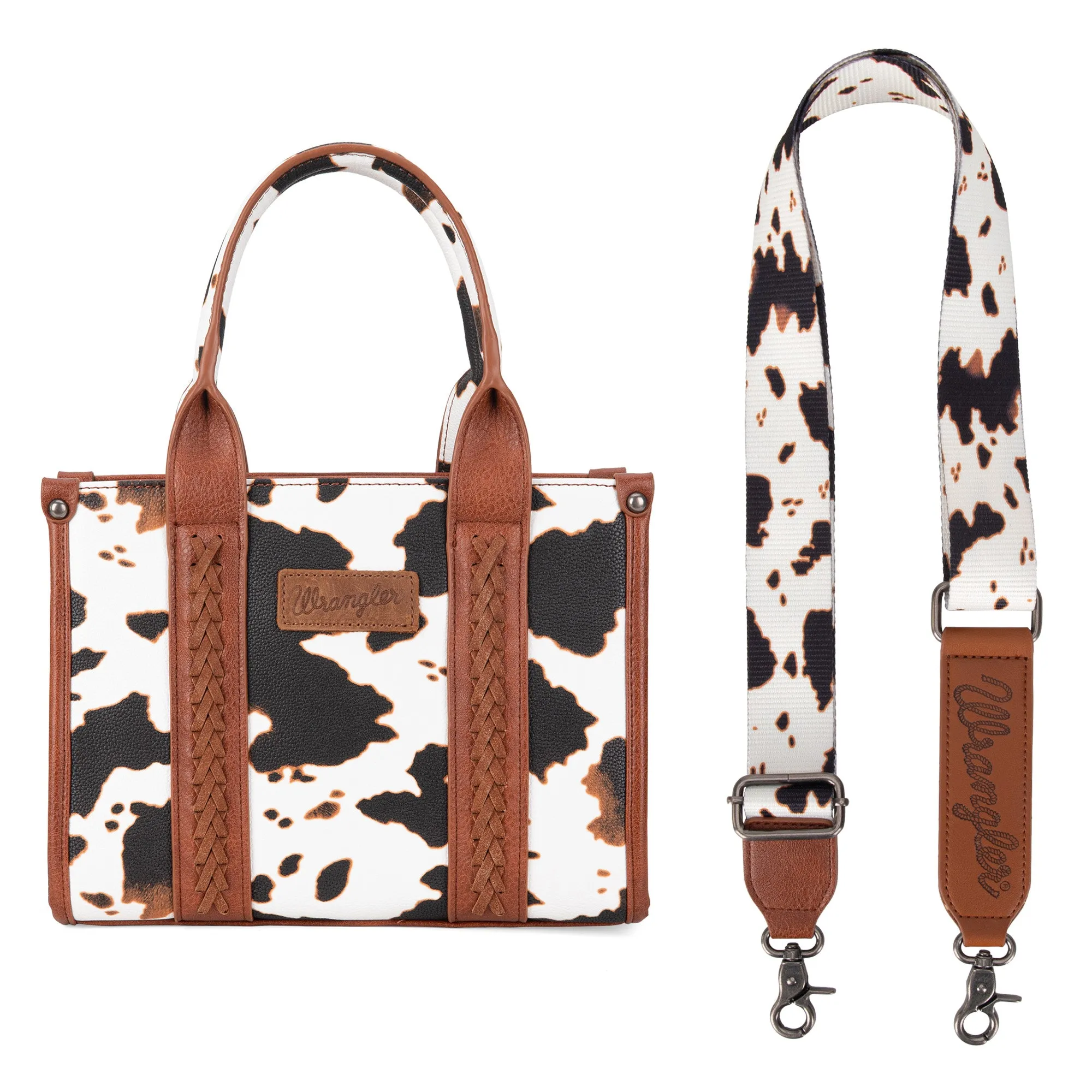 WG133-8120S  Wrangler Cow Print Concealed Carry Tote/Crossbody - Brown