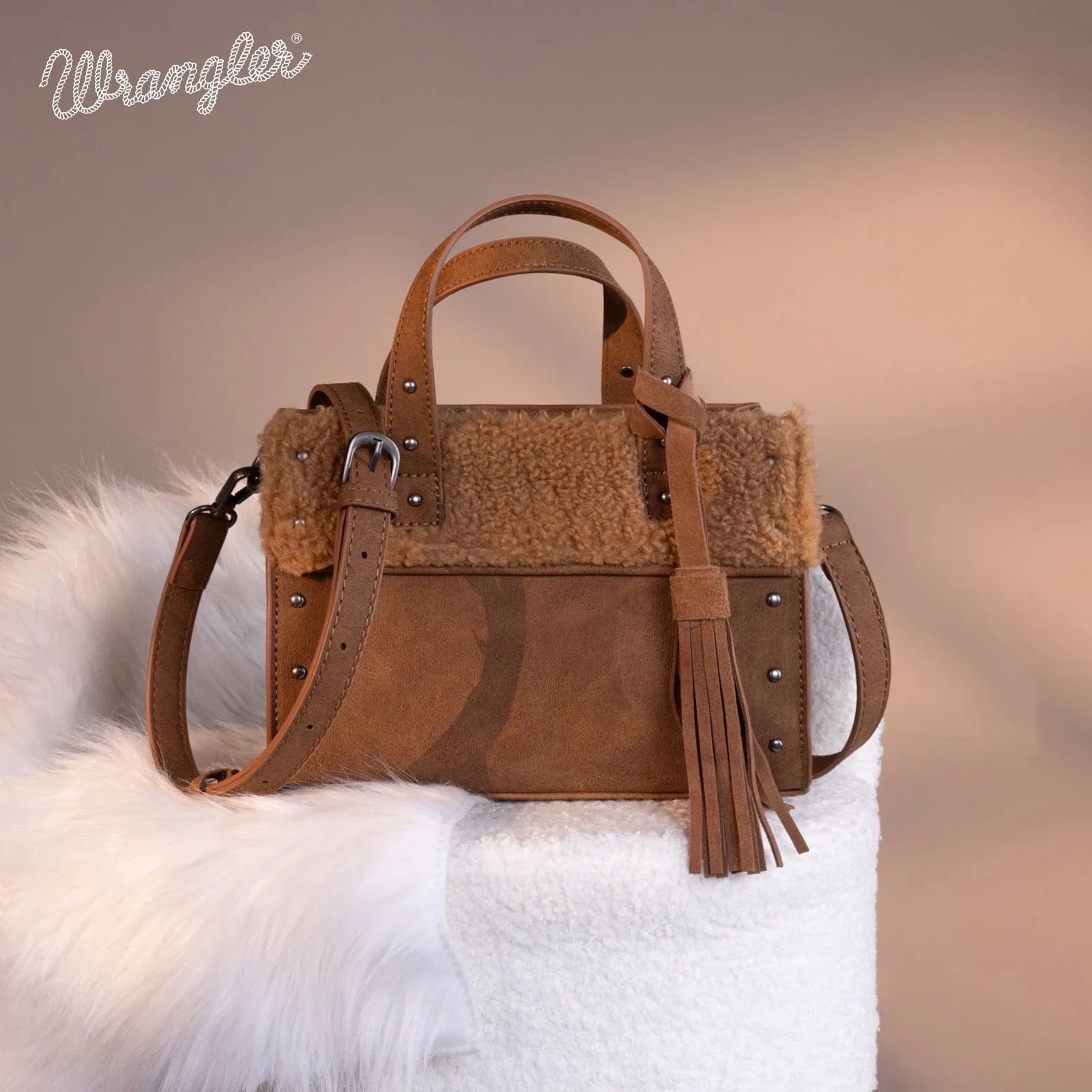 WG160-6011  Wrangler Sherpa Tote Crossbody - Brown