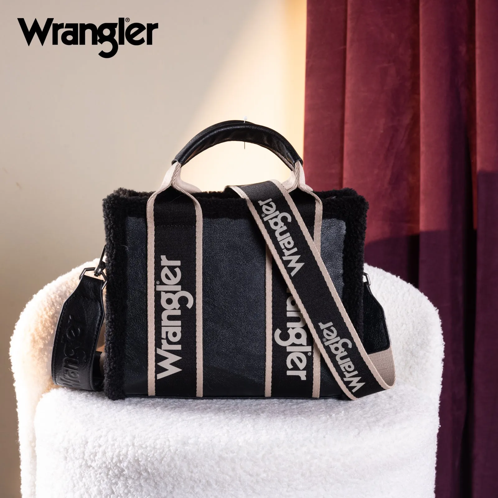 WG181-8120S  Wrangler Sherpa  Small Canvas Tote/Crossbody - Black