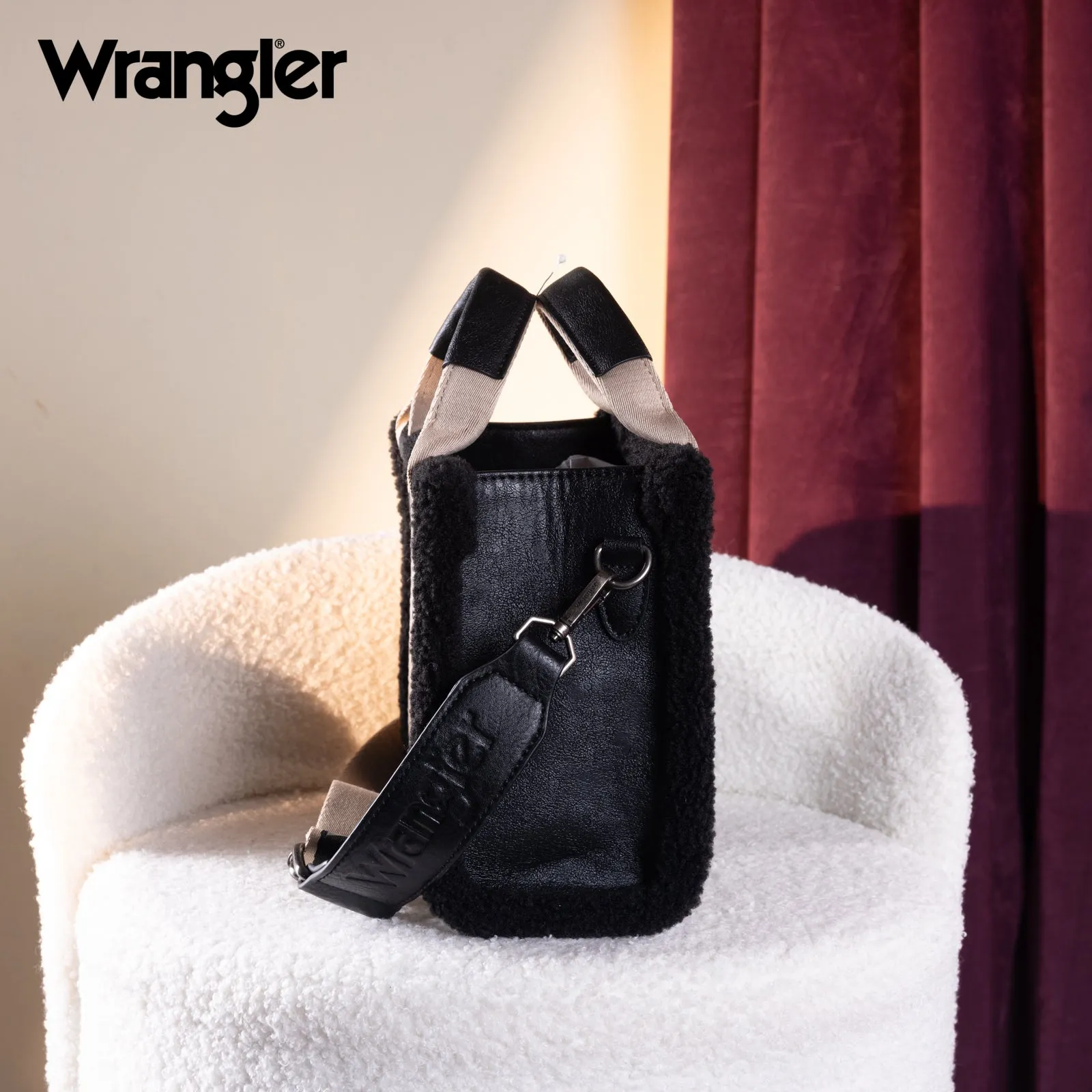 WG181-8120S  Wrangler Sherpa  Small Canvas Tote/Crossbody - Black