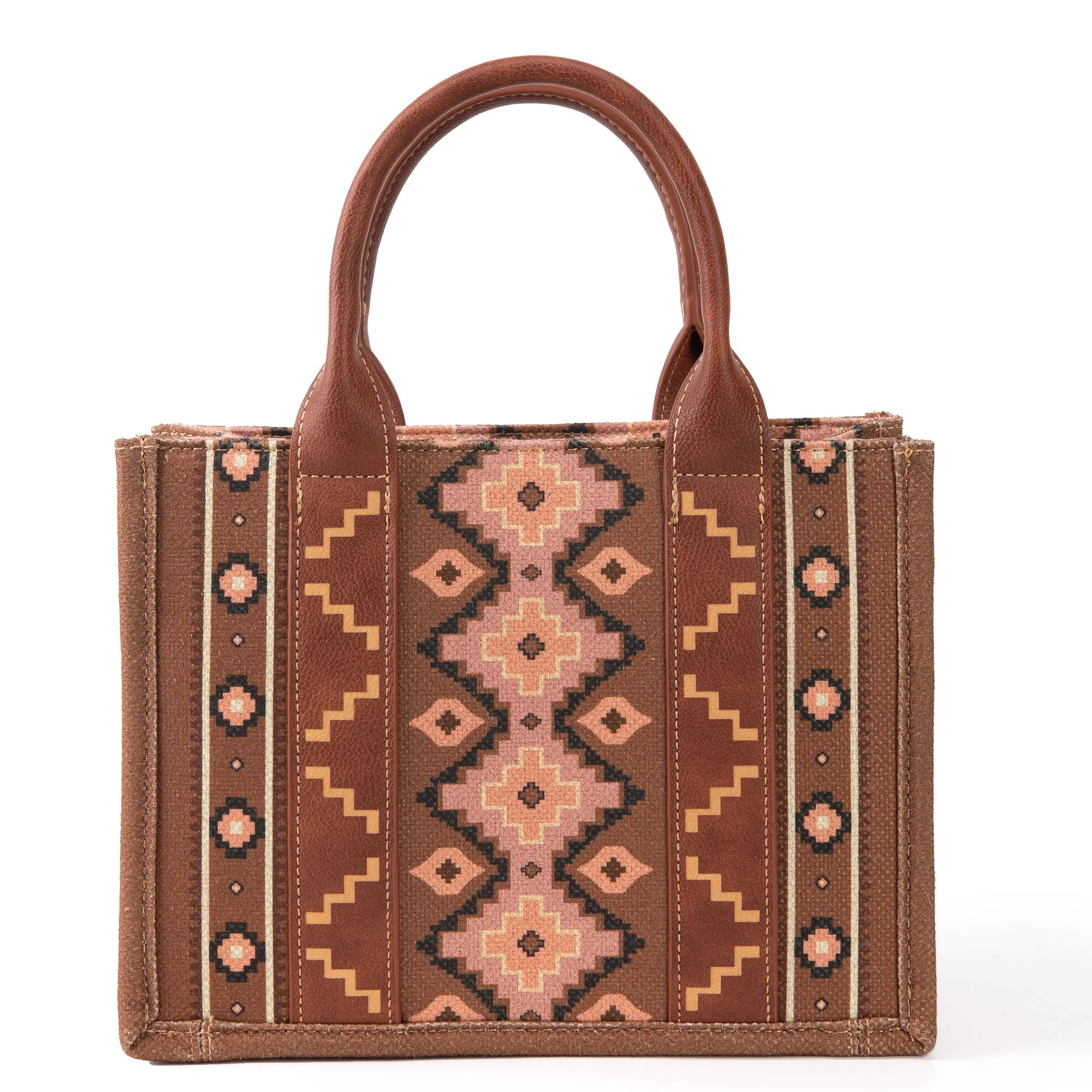 WG2203-8120S  Wrangler Southwestern  Print Small Canvas Tote/Crossbody - Dark Brown