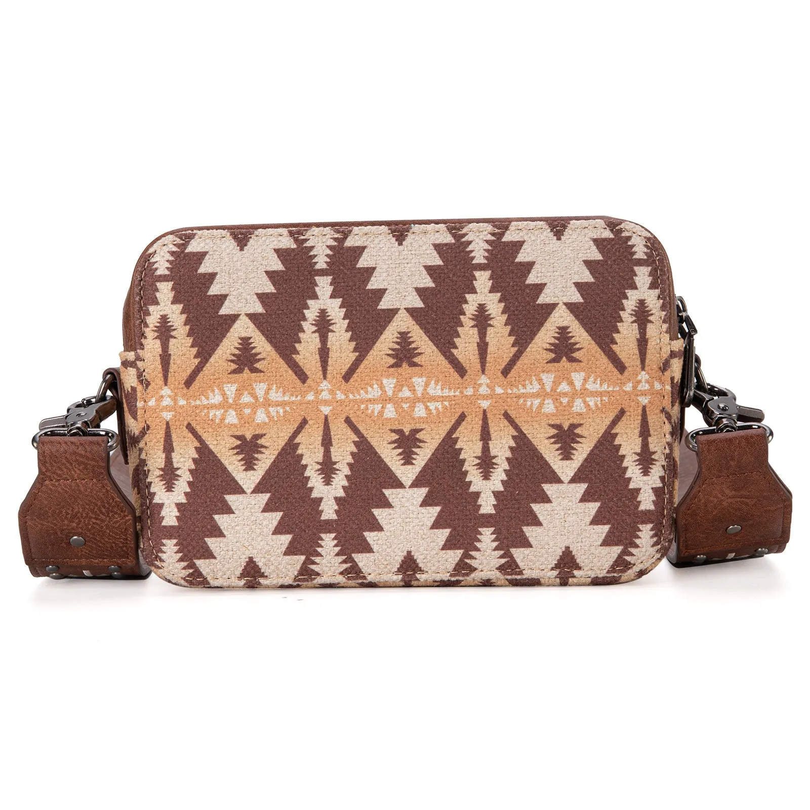 WG2207-3003  Wrangler Aztec Printed Crossbody Purse With Wallet Compartment - Light Coffee