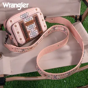 WG2207-3003  Wrangler Aztec Printed Crossbody Purse With Wallet Compartment - Pink