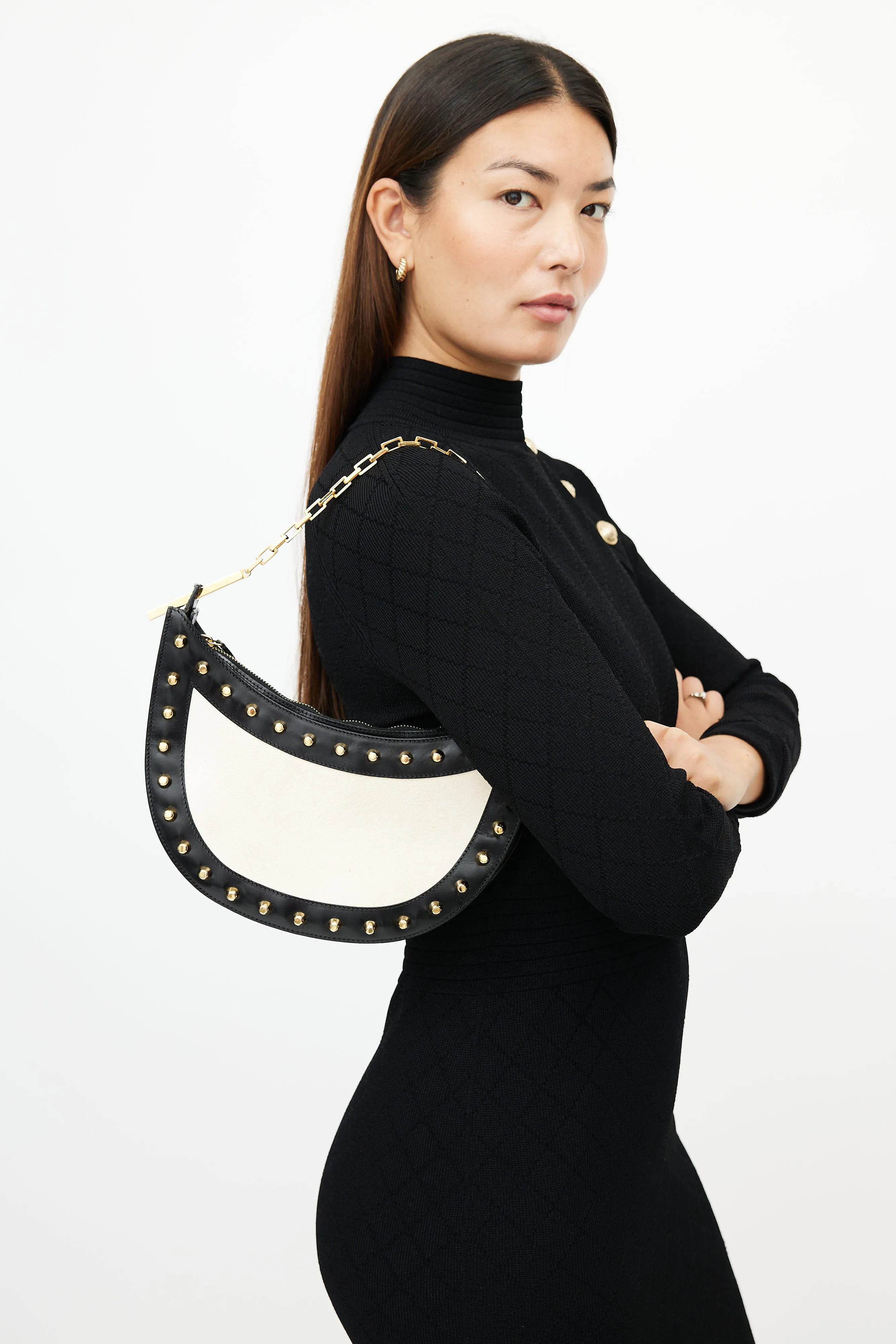 White & Multicolour Studded Leather Bag