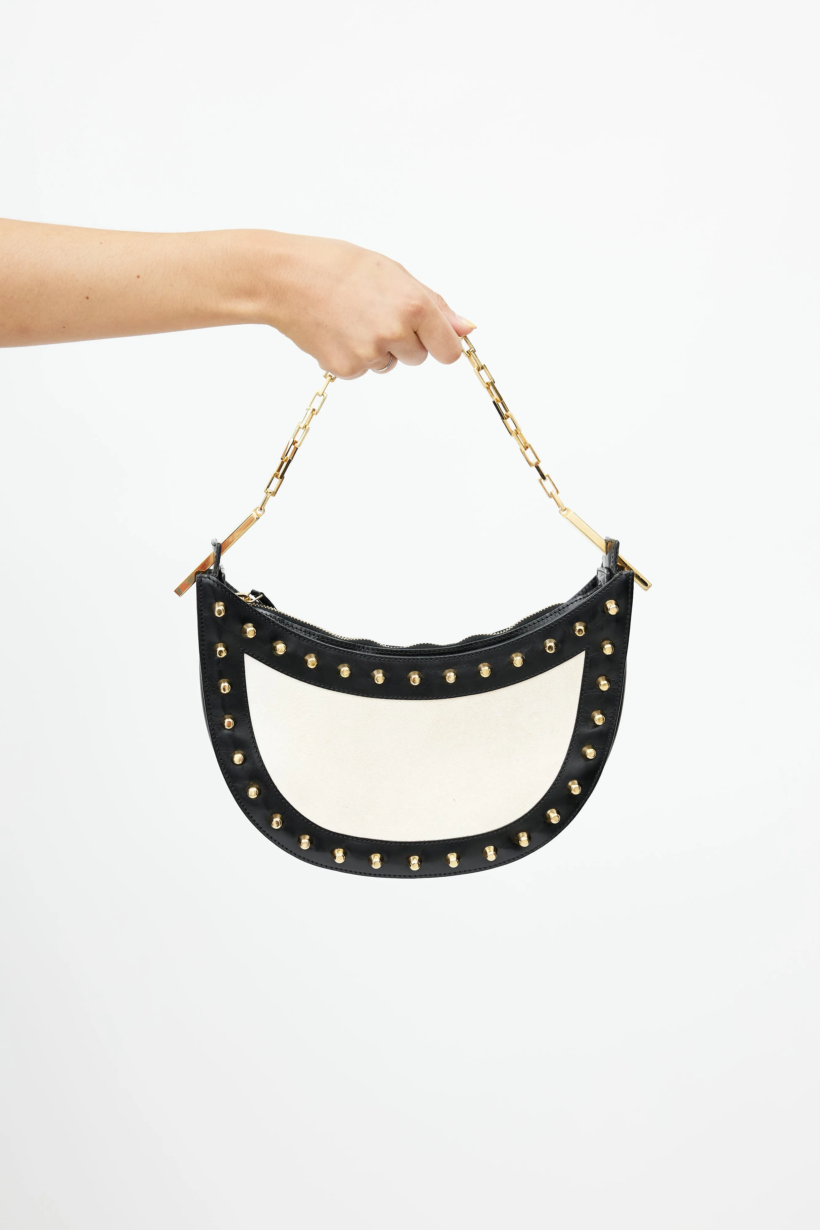 White & Multicolour Studded Leather Bag