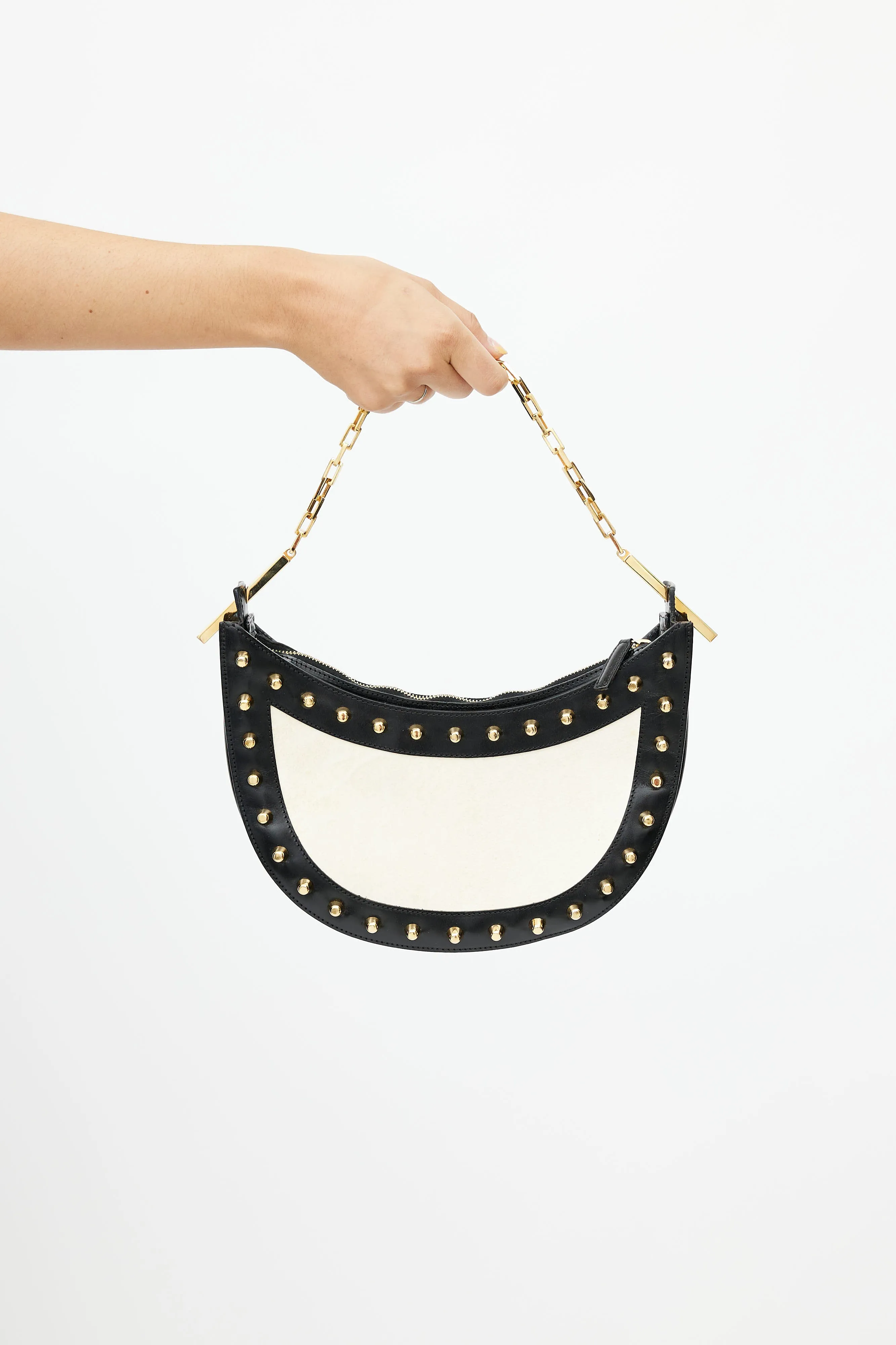 White & Multicolour Studded Leather Bag