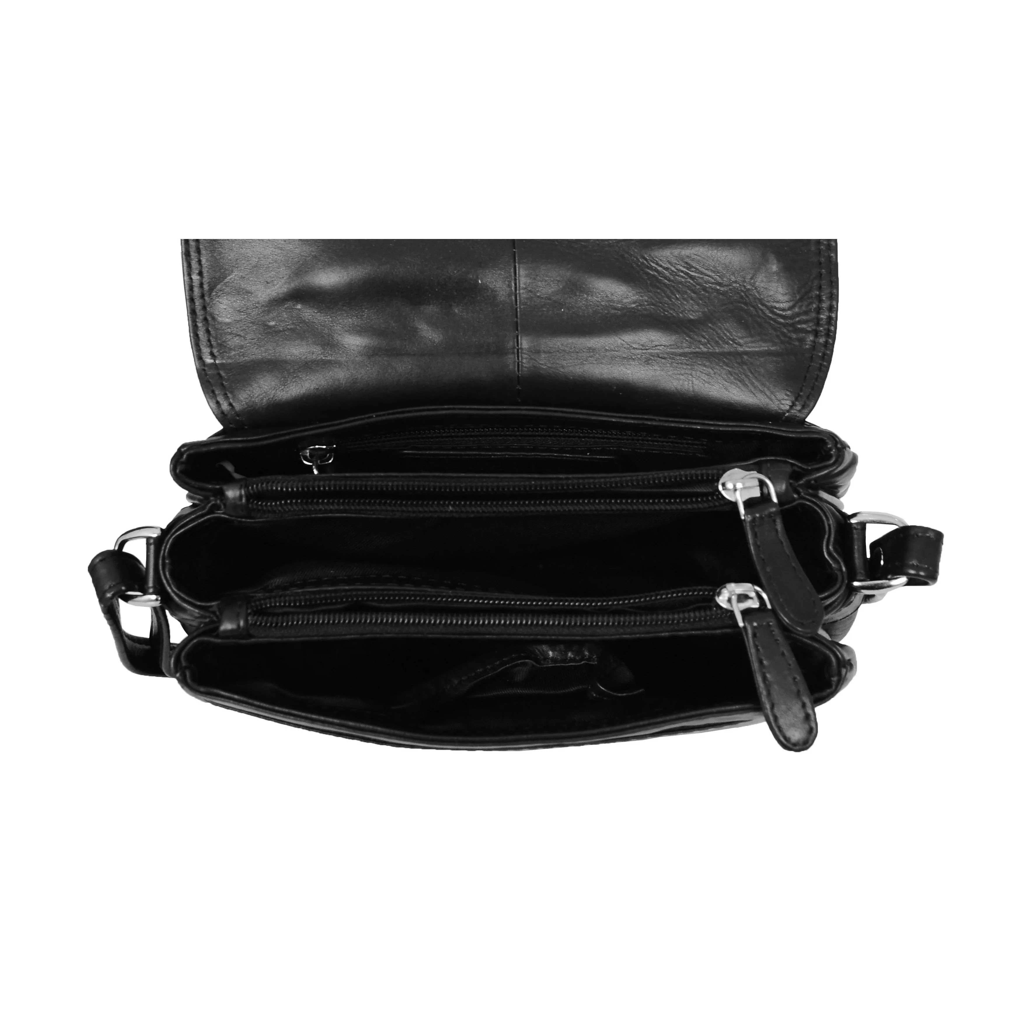 Womens Leather Cross Body Flap over Bag Athena Black