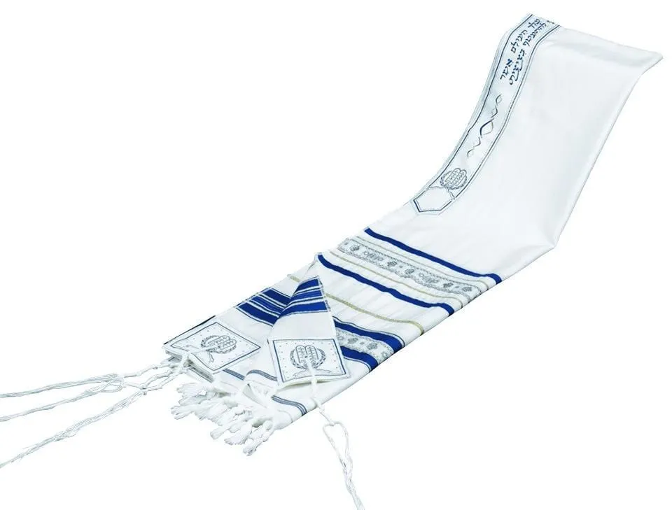 Wool Tallit - Blue Tablet Ribbon