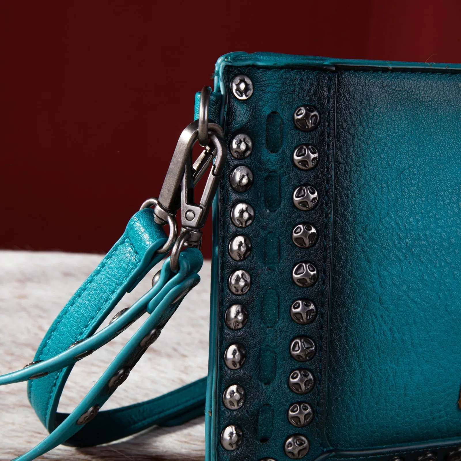 Wrangler Rivets Studded Wristlet/ Crossbody - Turquoise