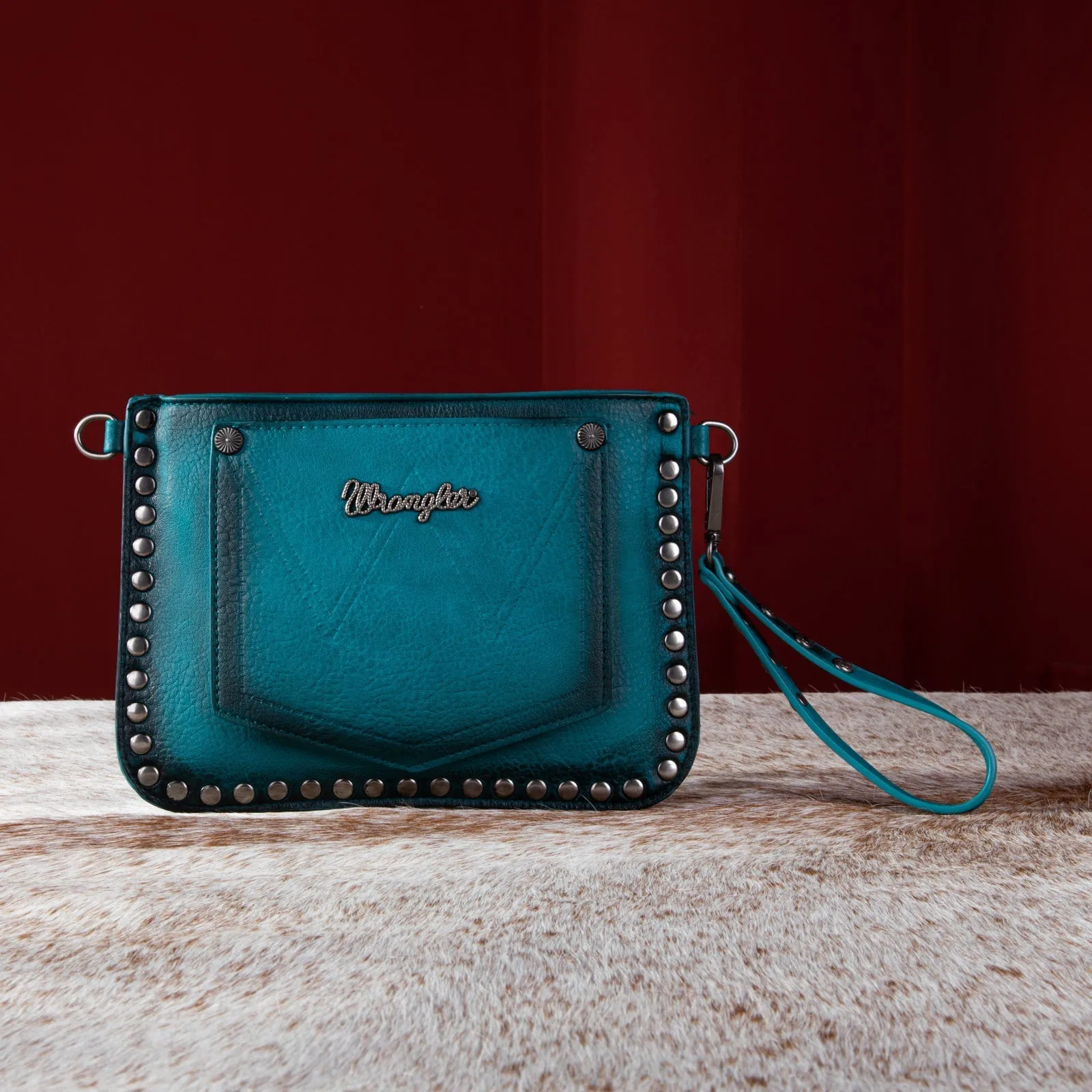 Wrangler Rivets Studded Wristlet/ Crossbody - Turquoise