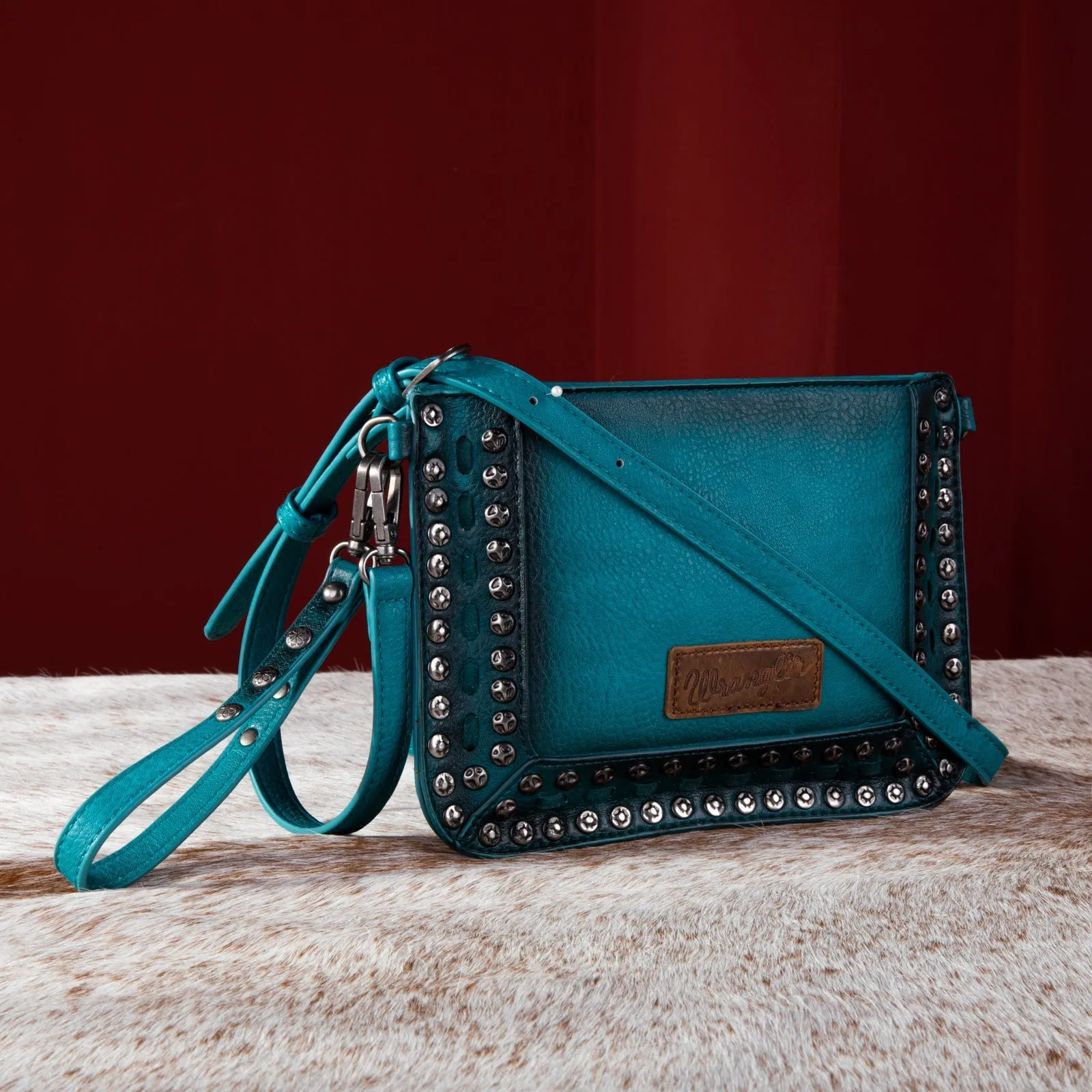 Wrangler Rivets Studded Wristlet/ Crossbody - Turquoise