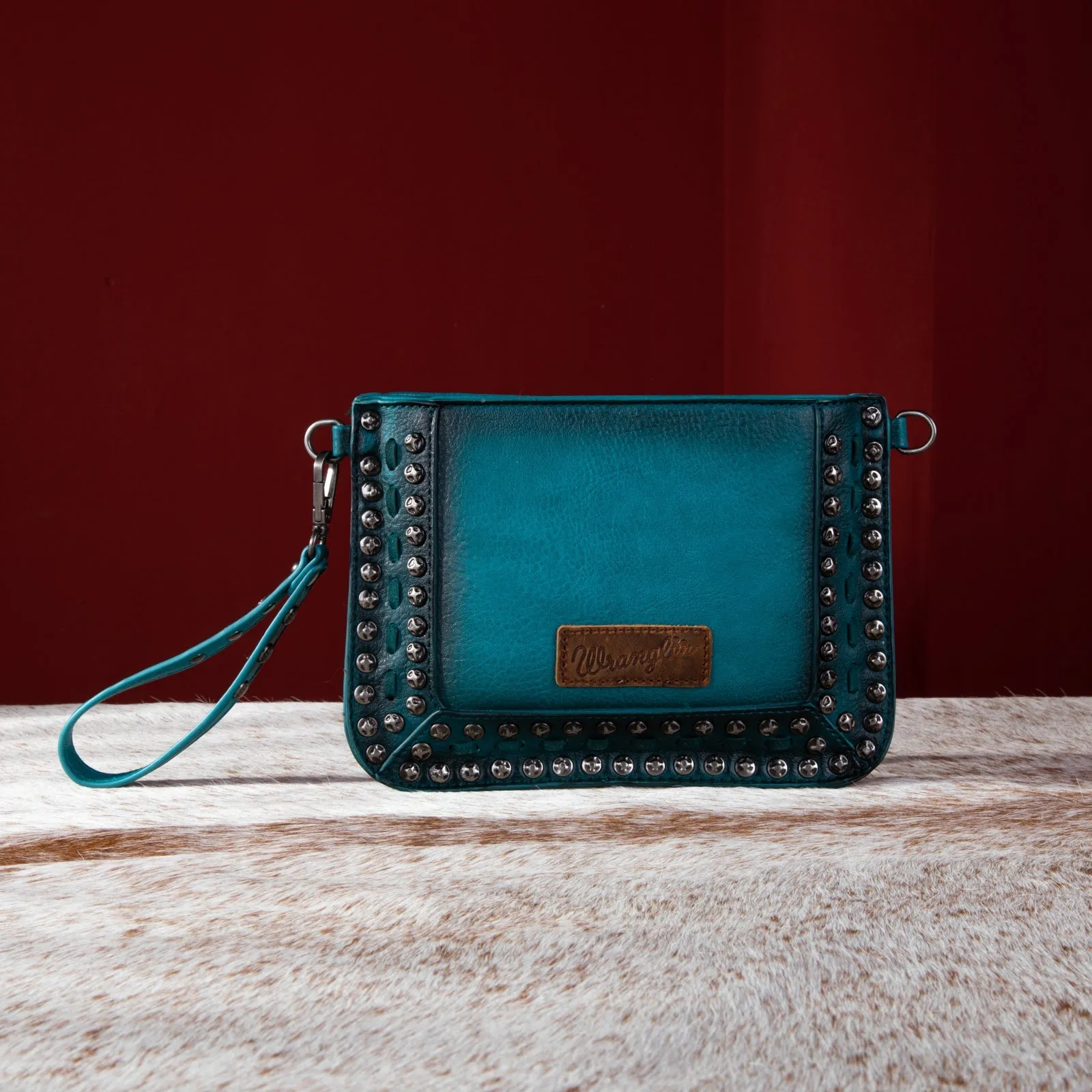 Wrangler Rivets Studded Wristlet/ Crossbody - Turquoise