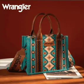 Wrangler Southwestern Print Small Canvas Tote/Crossbody -Turquoise